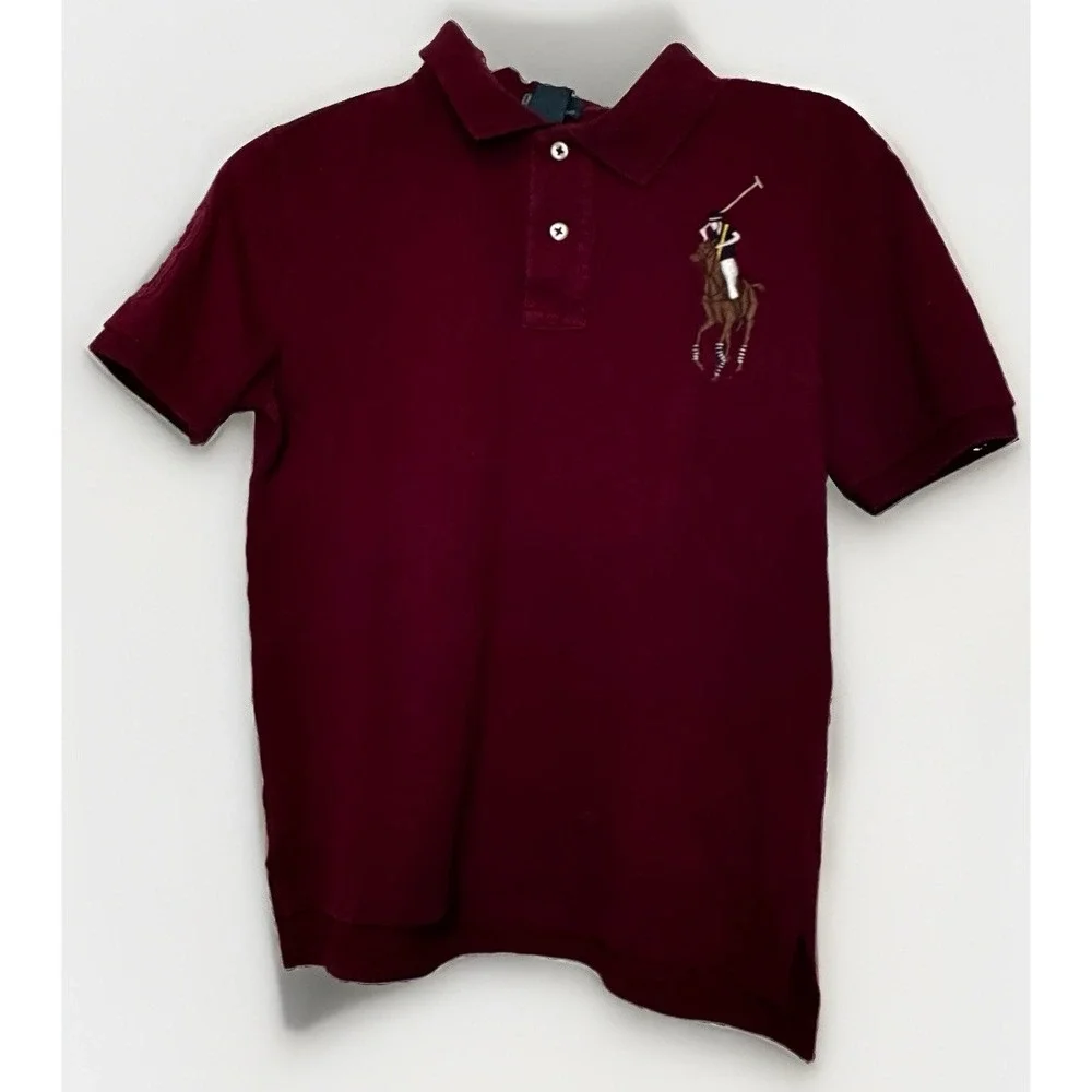 Polo Ralph Lauren Boys Youth Medium Big Pony Polo Shirt Burgundy Short Sleeve